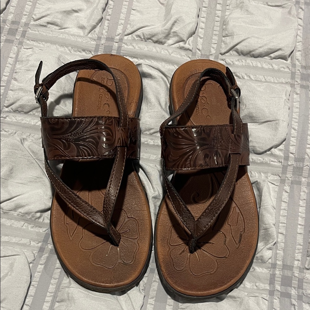 Brown Born Floral Embossed Sandals